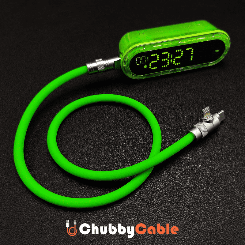 Green Chubby Cable connected to a 40W charging block and a smartphone