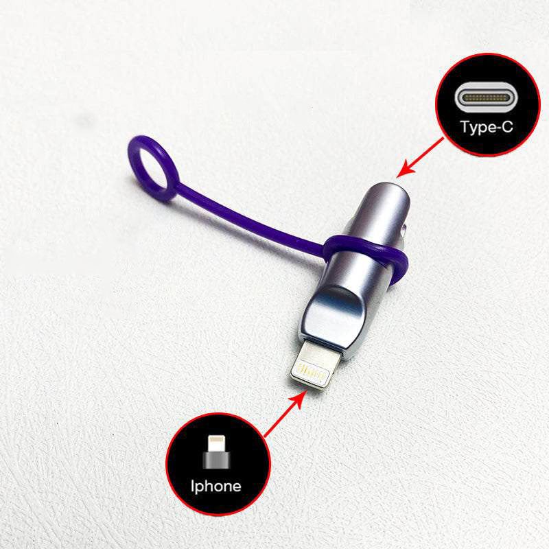 USB Type-C to Lightning adapter with purple anti-lost strap.