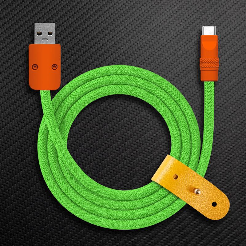 Light green braided USB-A to USB-C Chubby Cable with orange connectors and strap