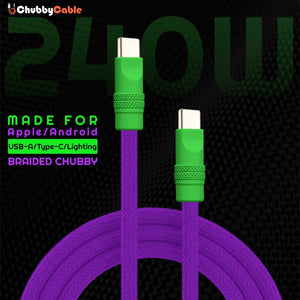 Purple and green 240W braided Chubby Cable for Apple and Android devices