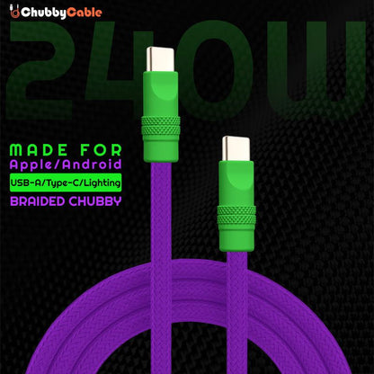 Purple and green 240W braided Chubby Cable for Apple and Android devices