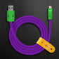 Purple braided USB-C to Lightning Chubby Cable with light green connectors and strap