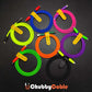 Flat lay of colorful braided Chubby Cables in blue, pink, green, orange, purple, and black