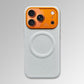 White textured phone case with orange camera module.
