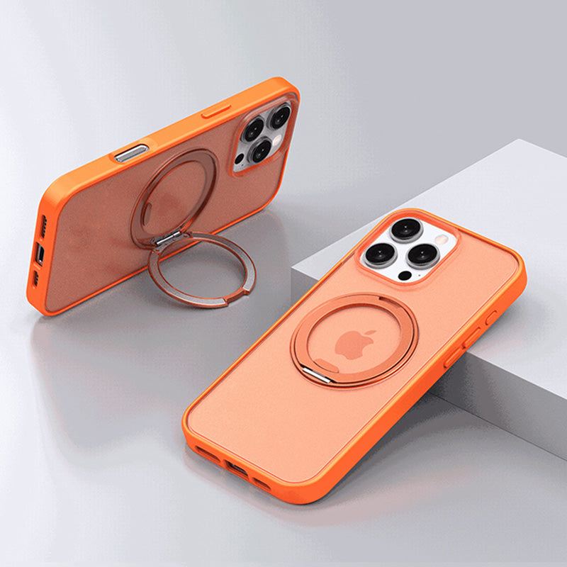 Orange iPhone case with magnetic ring and camera protection