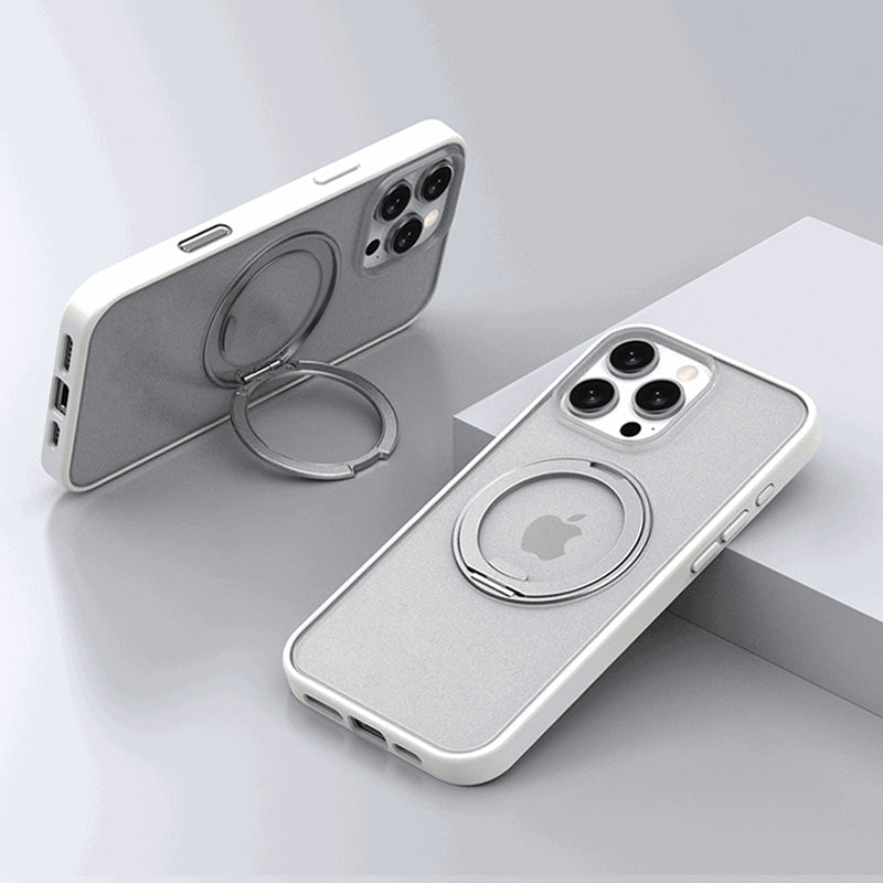 White iPhone case with integrated magnetic ring stand