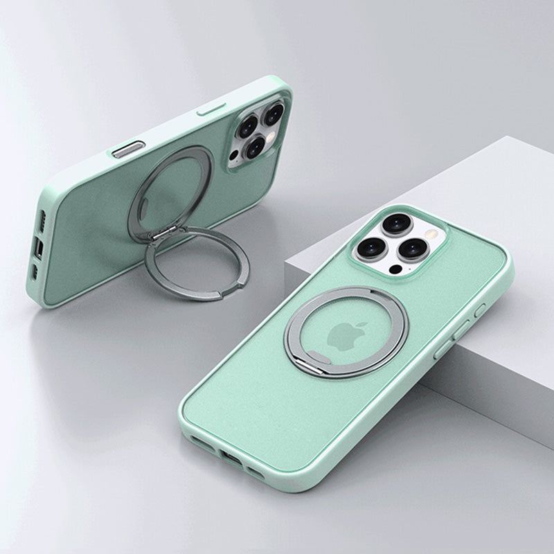 Light green iPhone case with integrated magnetic ring stand