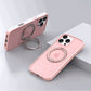 Pink iPhone case with integrated magnetic ring stand