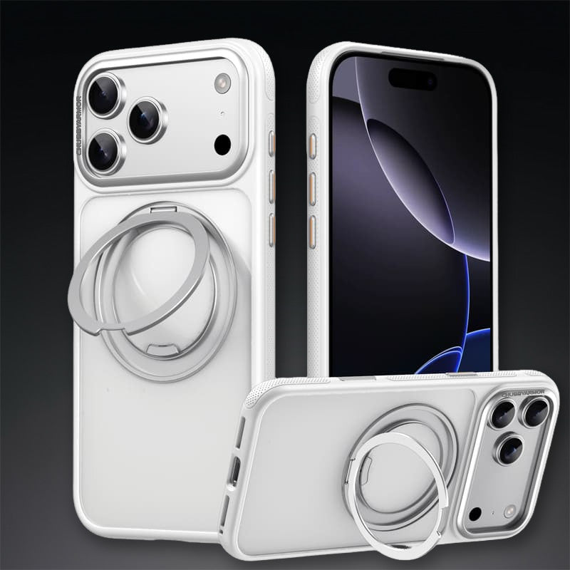 Multiple angles of the white ChubbyArmor phone case with ring holder