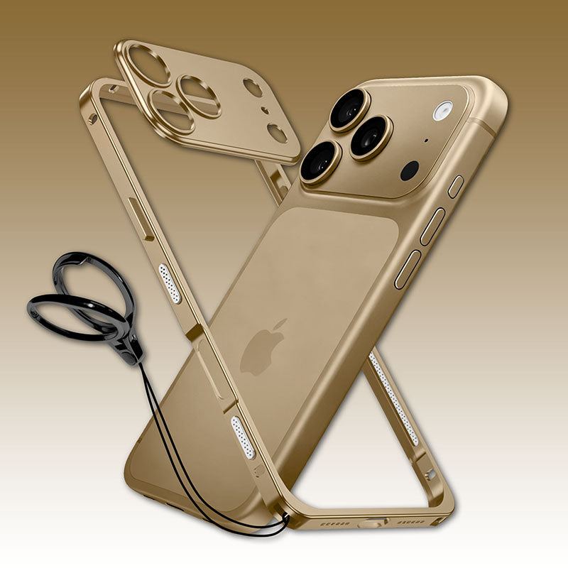 Gold metal frame phone case with detachable lens cover