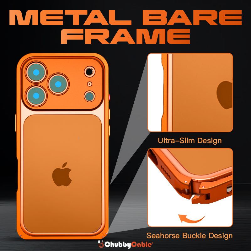 Slim metal frame phone case with seahorse buckle design