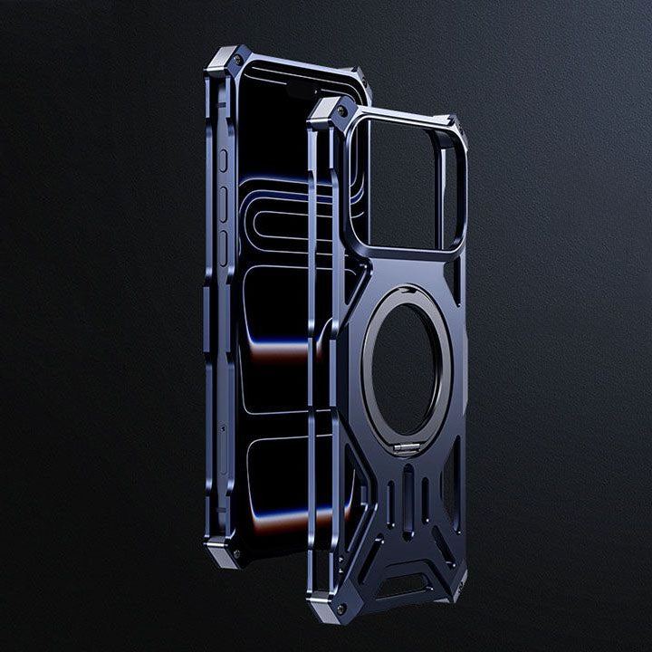 Blue metal frame phone case with kickstand
