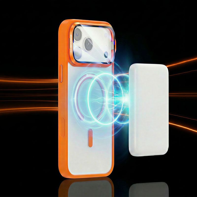 MagSafe charging with orange ChubbyArmor protective phone case
