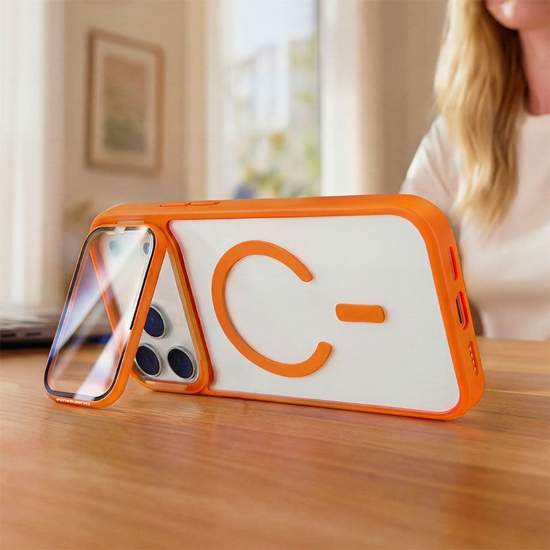 Phone case with adjustable kickstand and lens protector
