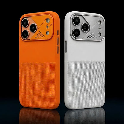 Orange and white protective smartphone cases featuring metallic camera protection modules.
