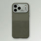 Olive green protective smartphone case with textured back and metallic camera guard.