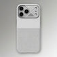 White smartphone case with minimalist design and silver metallic camera protection.