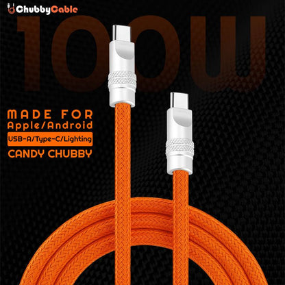 100W orange braided Candy Chubby Cable for Apple and Android.