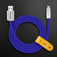Blue braided USB-C cable with yellow leather organizer