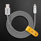 Grey braided USB-C cable with yellow leather organizer