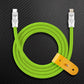 Lime green braided USB-C to Lightning cable with yellow leather organizer