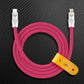 Hot pink braided USB-C to Lightning cable with yellow leather organizer