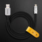 Black braided USB-C cable with yellow leather organizer