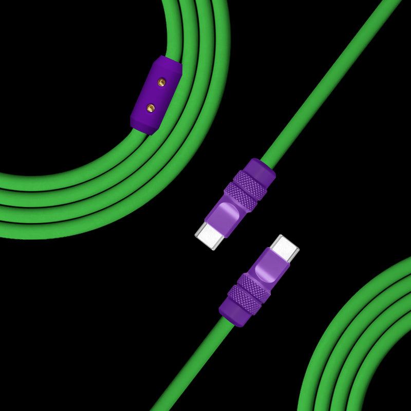 Green silicone USB-C fast charging cable ends on black background