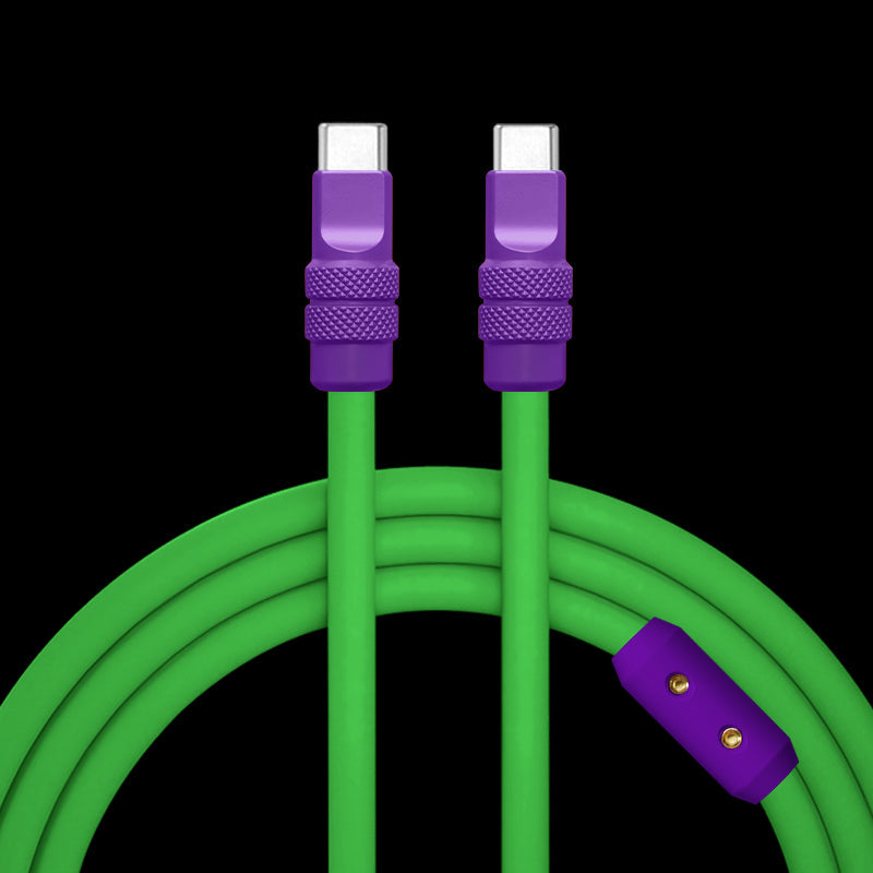 Purple and green USB-C to USB-C silicone data cable