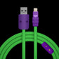 Purple and green USB to Lightning silicone charging cable