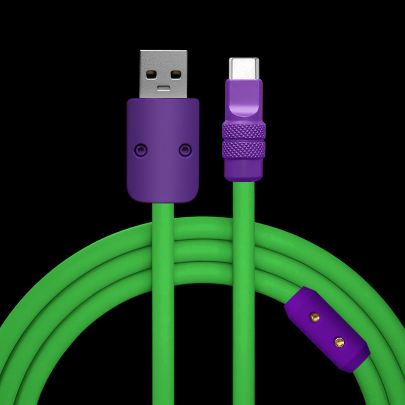 Purple and green USB-A to USB-C flexible silicone cable