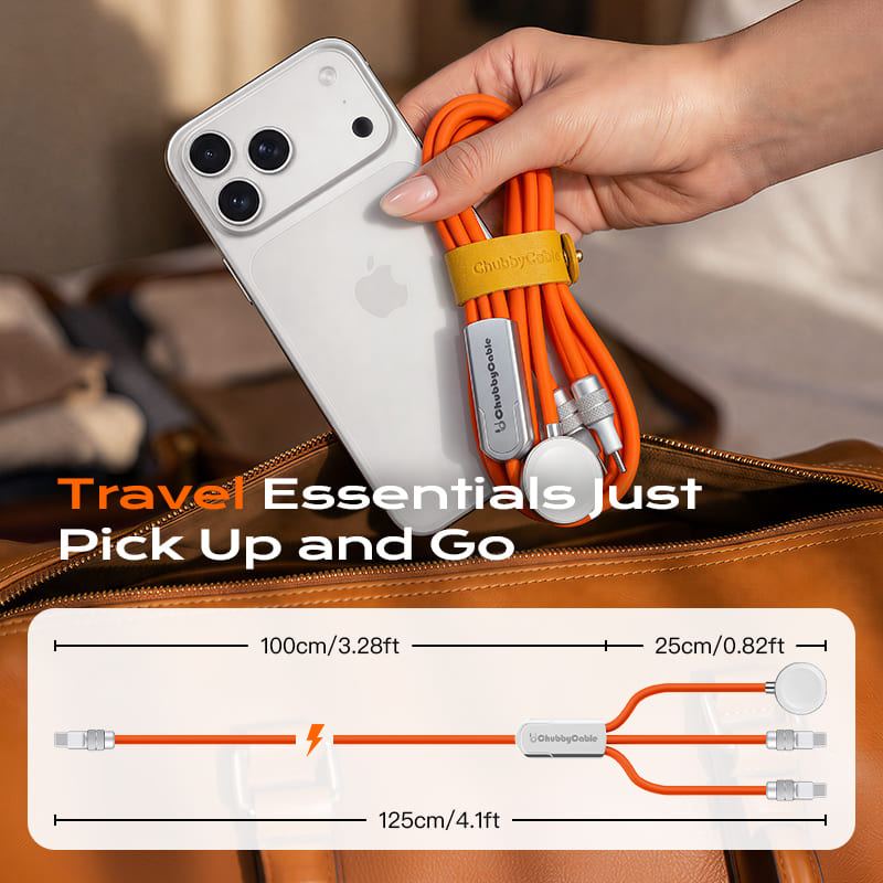 ChubbyCable Tri-Flex™ 100W 3-in-1 Fast Charging Cable with Soft Silicone & Apple Watch Charger