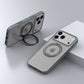 Sleek gray iPhone case with 360-degree rotatable ring kickstand.