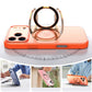 Magnetic ring stand on iPhone case demonstrating 360-degree rotation and usage scenarios.