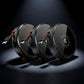 Three black ChubbyCable portable wireless chargers arranged in a row