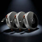 Three silver ChubbyCable portable wireless chargers arranged in a row