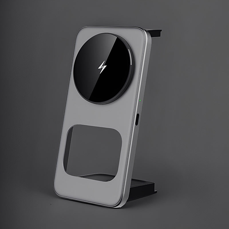 Sleek metallic 3-in-1 magnetic charging stand profile