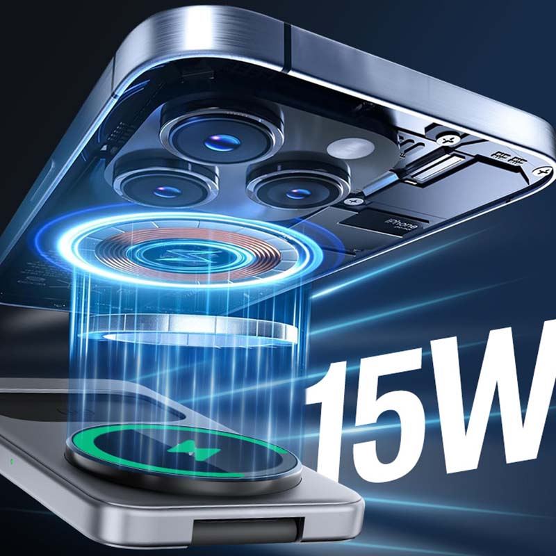 Close-up of 15W magnetic wireless charging coil for smartphone