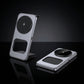 Versatile 3-in-1 foldable wireless charging stand in open and closed positions