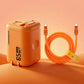 65W GaN orange charger with a matching retractable USB-C cable.