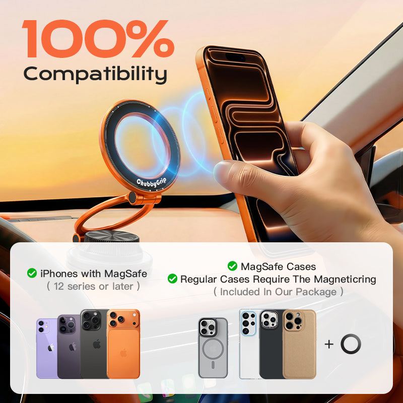 ChubbyGrip magnetic car mount compatibility with MagSafe iPhones and cases