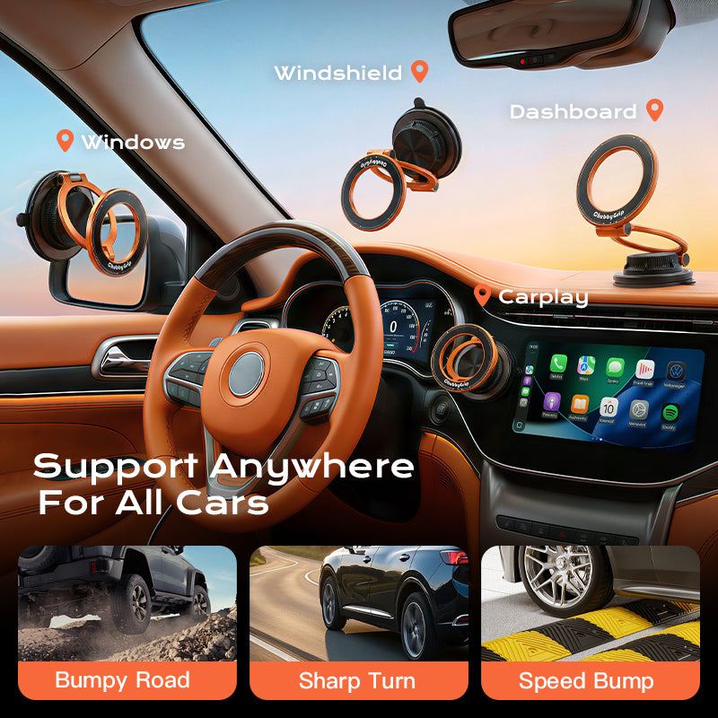 Versatile ChubbyGrip phone mount installed in various car locations