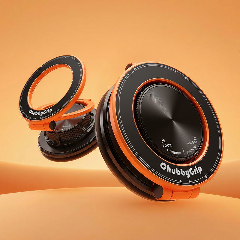 Close-up of ChubbyGrip car phone mount with lock and unlock mechanism
