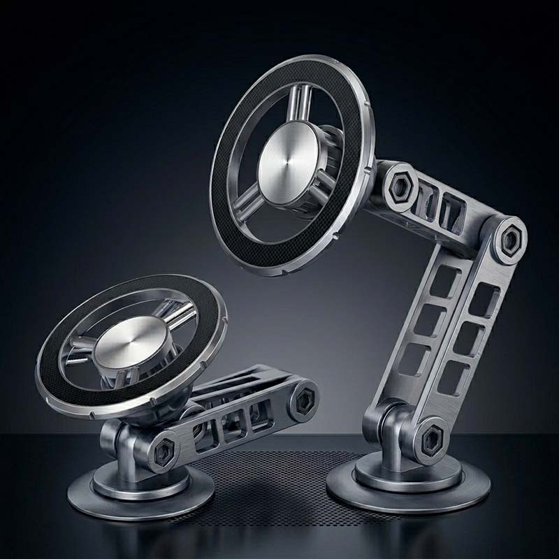 Two adjustable magnetic phone mounts with mechanical arm design.