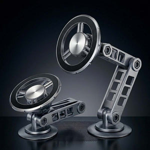 Two adjustable magnetic phone mounts with mechanical arm design.
