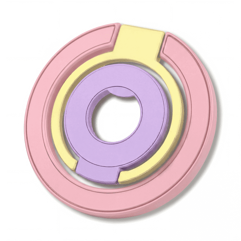 Pink, yellow, and lavender circular phone ring stand