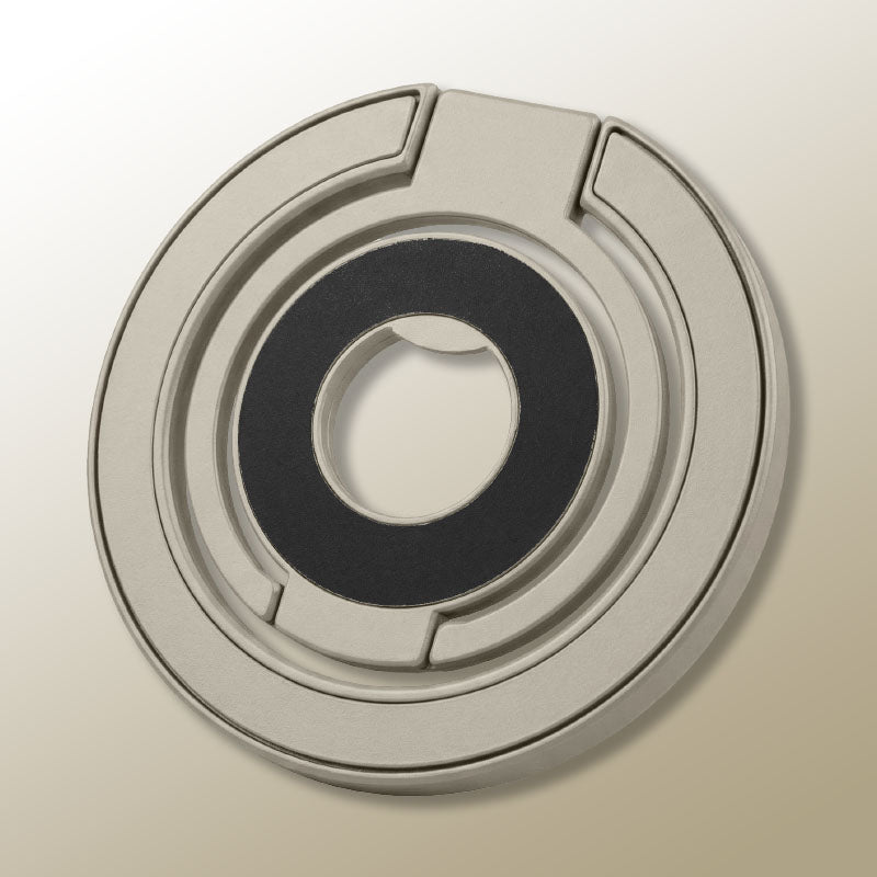 Beige and black circular phone ring holder