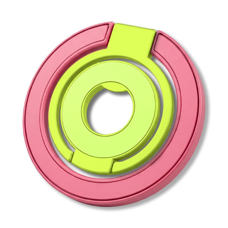 Pink and light green circular phone ring holder