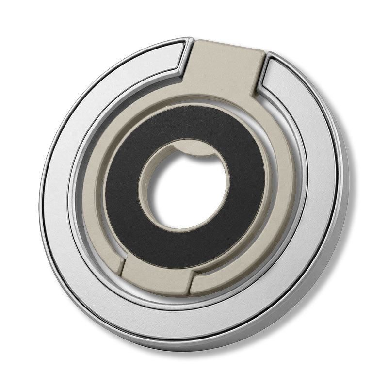 Silver and beige circular phone ring holder