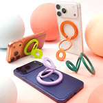 Colorful magnetic phone ring stands on smartphones
